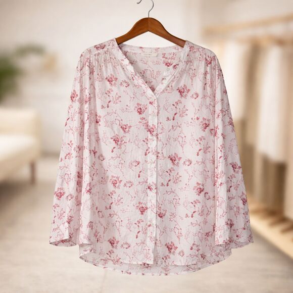 Lucky Brand Tops - Lucky Brand 100% Cotton Floral Peasant Top Large L Boho Cottagecore Rose Print